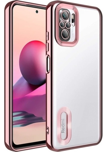 Xiaomi Redmi Note 10 Uyumlu Kılıf Kamera Korumalı Logo Gösteren Omega Kapak, Rose Gold