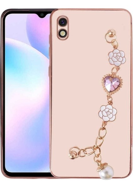 Xiaomi Redmi 9A Uyumlu Kılıf El Tutamaçlı Kamera Korumalı Taka Silikon Kapak, Pembe