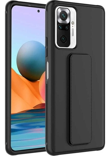 Xiaomi Redmi Note 10 Pro Uyumlu Kılıf Qstand Kapak, Siyah