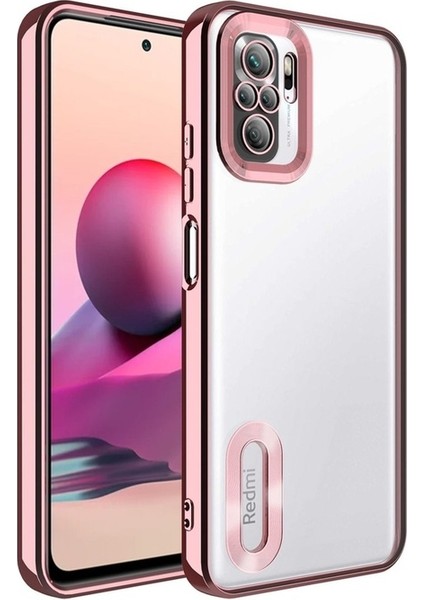 Xiaomi Redmi Note 10S Uyumlu Kılıf Kamera Korumalı Logo Gösteren Omega Kapak, Rose Gold