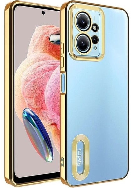 Xiaomi Redmi Note 12 4g Uyumlu Kılıf Kamera Korumalı Logo Gösteren Omega Kapak, Gold