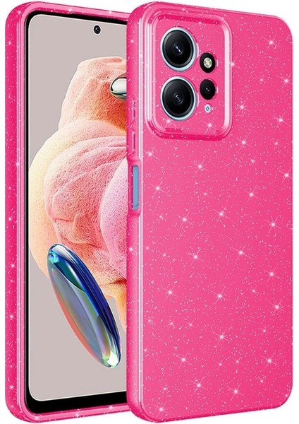 Xiaomi Redmi Note 12 4g Uyumlu Kılıf Kamera Korumalı Simli Lüks Koton Kapak, Koyu Pembe
