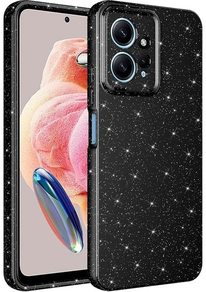 Xiaomi Redmi Note 12 4g Uyumlu Kılıf Kamera Korumalı Simli Lüks Koton Kapak, Siyah