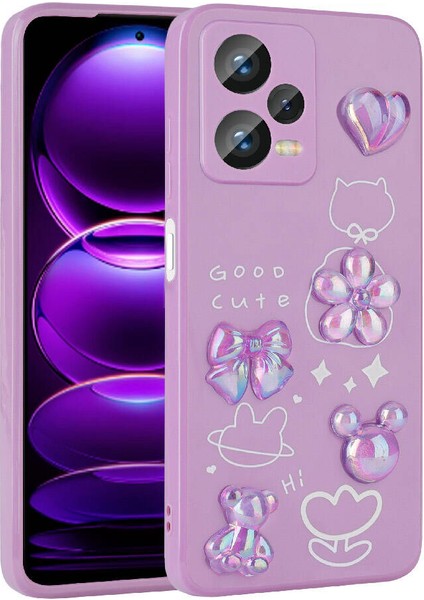 Xiaomi Redmi Note 12 Pro Plus 5g Uyumlu Kılıf Kabartma Figürlü Parlak Toys Silikon Kapak, Mor