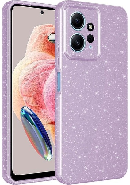 Xiaomi Redmi Note 12 4g Uyumlu Kılıf Kamera Korumalı Simli Lüks Koton Kapak, Lila