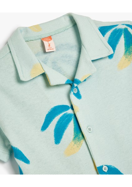 Gömlek Palmiye Baskılı Kısa Kollu Cep Detaylı Pamuklu modelleri