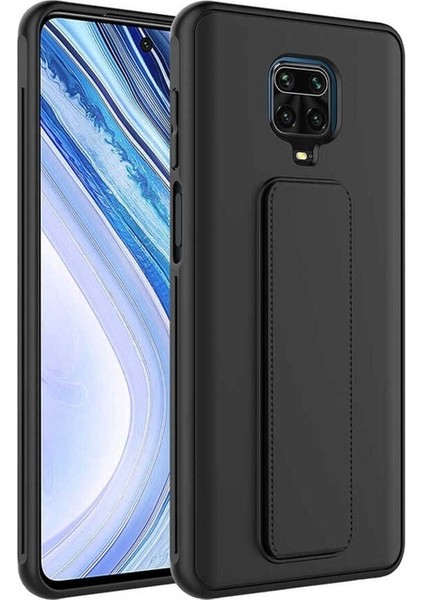 Xiaomi Redmi Note 9 Pro Uyumlu Kılıf Qstand Kapak, Siyah
