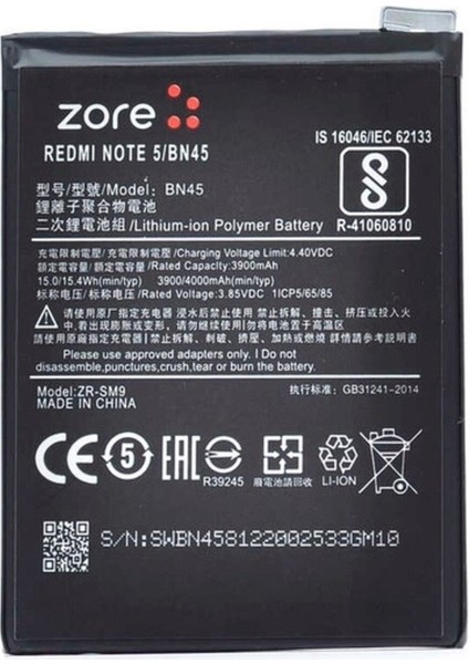 Xiaomi Redmi Note 5 Uyumlu Zore Tam Orjinal Batarya