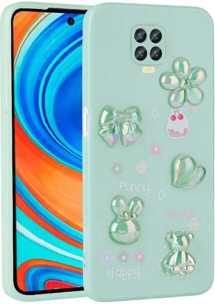 Xiaomi Redmi Note 9 Pro Uyumlu Kılıf Kabartma Figürlü Parlak Toys Silikon Kapak, Açık Yeşil