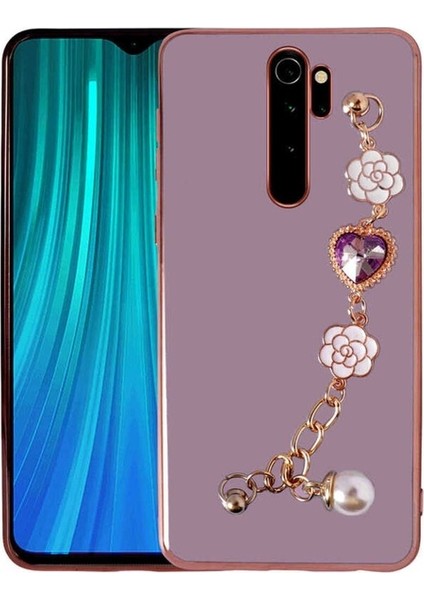 Xiaomi Redmi Note 8 Pro Uyumlu Kılıf El Tutamaçlı Kamera Korumalı Taka Silikon Kapak, Mor