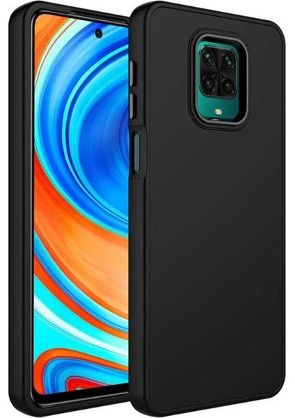 Xiaomi Redmi Note 9 Pro Uyumlu Kılıf Metal Çerçeve ve Buton Tasarımlı Silikon Luna Kapak, Siyah