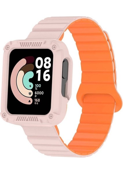 Xiaomi Redmi Watch 2 Uyumlu Silikon Kordon Zore KRD-105 Strap Kayış, Pembe-Turuncu