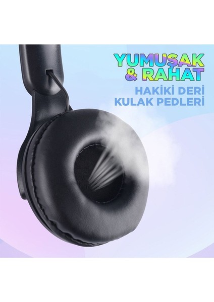 M6 Pro Cat Rgb LED Işıklı Kedi Kulağı Band Tasarımlı Ayarlanabilir ve Katlanabilir Kulak Üstü Bluetooth Kulaklık, M