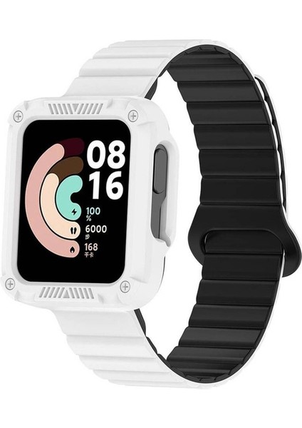Xiaomi Redmi Watch 2 Uyumlu Silikon Kordon Zore KRD-105 Strap Kayış, Beyaz-Siyah