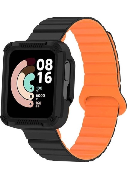 Xiaomi Redmi Watch 1 Uyumlu Silikon Kordon Zore KRD-105 Strap Kayış, Siyah-Turuncu