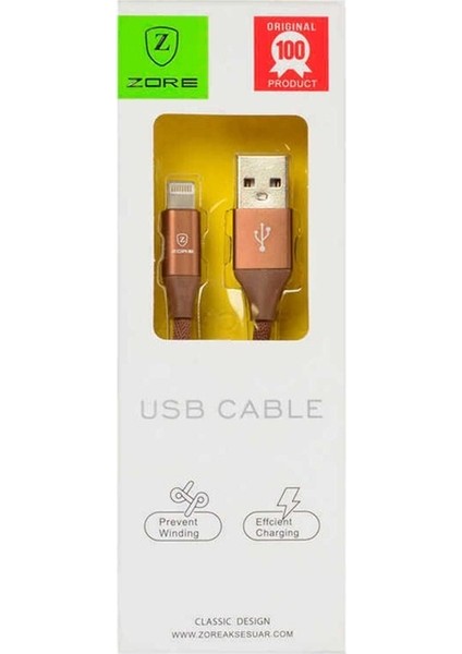 Metal Uçlu Lightning USB Kablo, Kahverengi