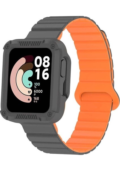 Xiaomi Redmi Watch 1 Uyumlu Silikon Kordon Zore KRD-105 Strap Kayış, Gri-Turuncu