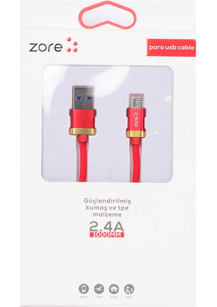 Poro Micro USB Kablo 1m, Kırmızı