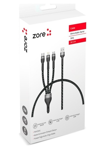 Shira Serisi 3in1 USB Kablo 30CM