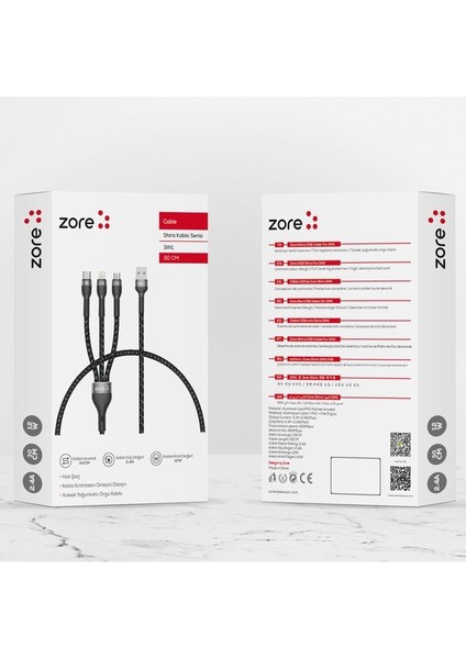 Shira Serisi 3in1 USB Kablo 30CM fiyatları