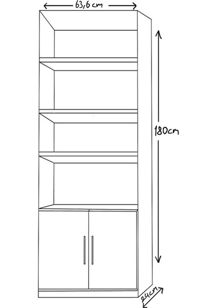 Simple 4 Raflı Kapaklı Kitaplık