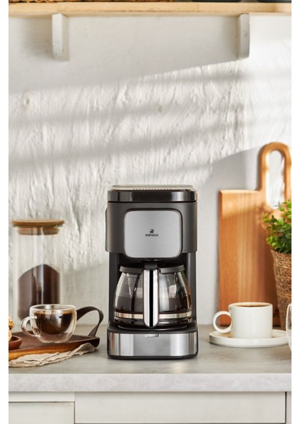 C / F Coffee Brew Inox 2 In 1 Aroma Özellikli Filtre Kahve ve Çay Demleme Makinesi Cam 0-1 L 50 Hz