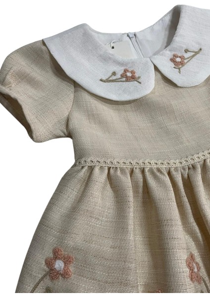 Kız Çocuk Şapkalı Çiçek Işlemeli Keten Elbise fırsatları