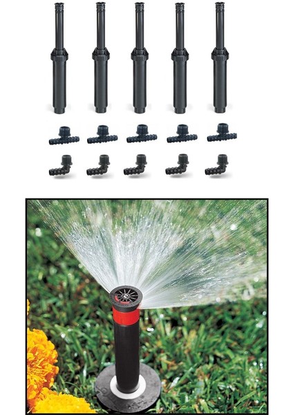 5 x Hunter Çim Sulama Sprey Fıskiye Kısa Gövde (7cm) Psu-02 6-A (1,8 mt Yarıçap ) ve Ek Parçaları