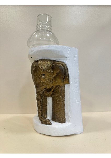 Ağaç El Oyması Dekoratif Fil Mumluk Obje