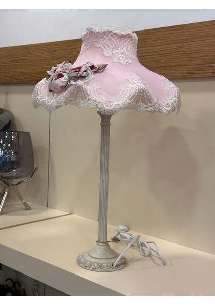 Pembe Dantelli Dekorasyon Abajur Obje