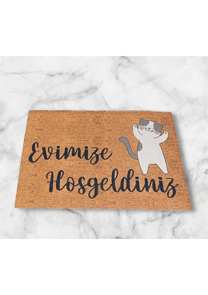 Mir Store Mirstore Kedi Desenli Evimize Hoşgeldiniz Yazılı Dış Kapı Paspası 45x65cm