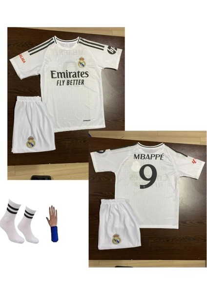 Real Madrid Mbappe Yeni Sezon Beyaz Unisex Çocuk Futbol Forma Takımı 4'lü Set >AFA2104