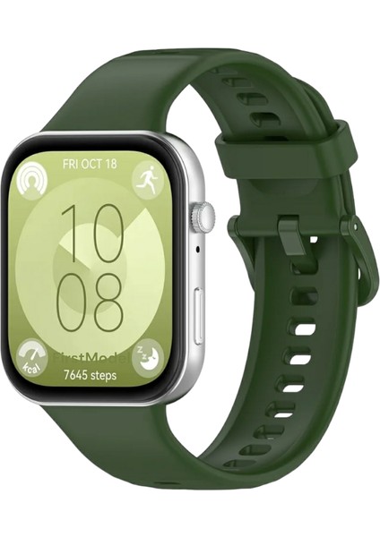 Huawei Watch Fit 3,4,4 Pro Uyumlu Spor Silikon Kordon Asker Yeşil