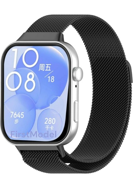Huawei Watch Fit 3 Uyumlu Milanes Loop Mıktatıslı Hasır Metal Kordon Direkt Takmalı Model Siyah