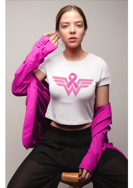 Pembe Kurdele Baskılı Crop Top, Kadın Baskılı Crop Bluz
