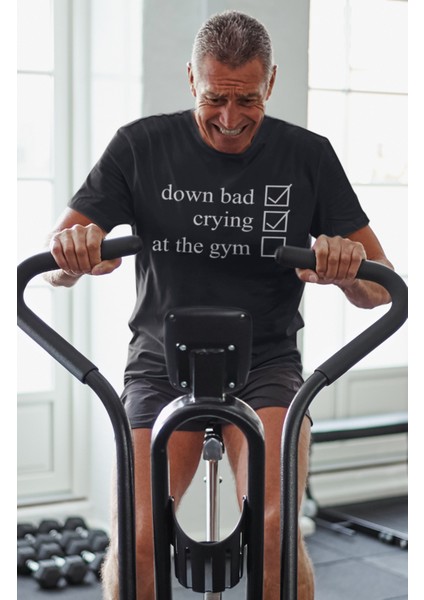 Oversize Down Bad Crying At The Gym Baskılı Tişört