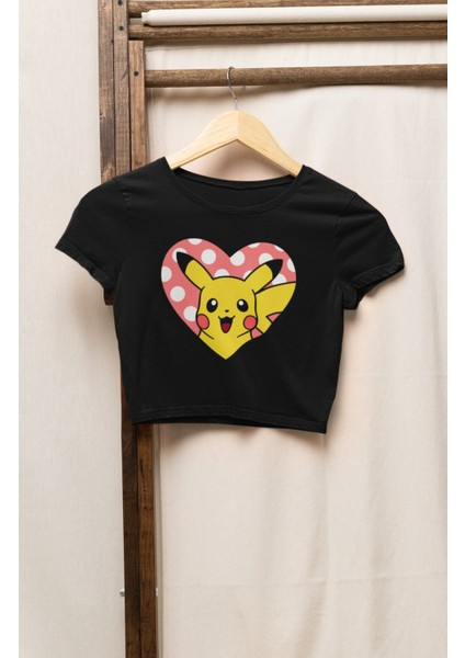 Kalpli Pikachu Baskılı Kız Çocuk Crop Top, Pokemon Baskılı Çocuk Crop Bluz