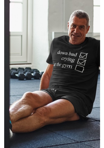 Oversize Down Bad Crying At The Gym Baskılı Tişört