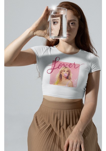 Lover Yazılı Crop Top, Taylor Swift Albüm Baskılı Crop Bluz