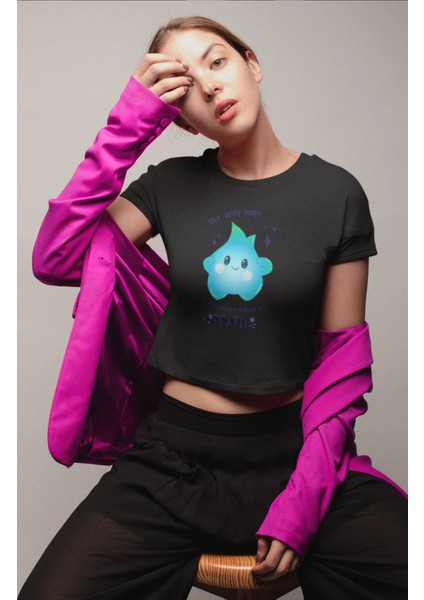 Luna Star The Only Hope Is The Sweet Relief Of Death Yazılı Crop Top, Kadın Baskılı Crop Bluz