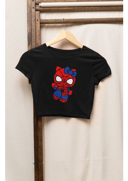 Fuddy Moda Spider Hello Kitty Baskılı Kız Çocuk Crop Top, Çizgi Film Baskılı Çocuk Crop Bluz