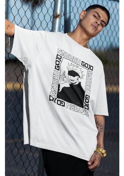 Oversize Gogo Anime Manga Baskılı T-Shirt, Unisex Anime Baskılı Tişört