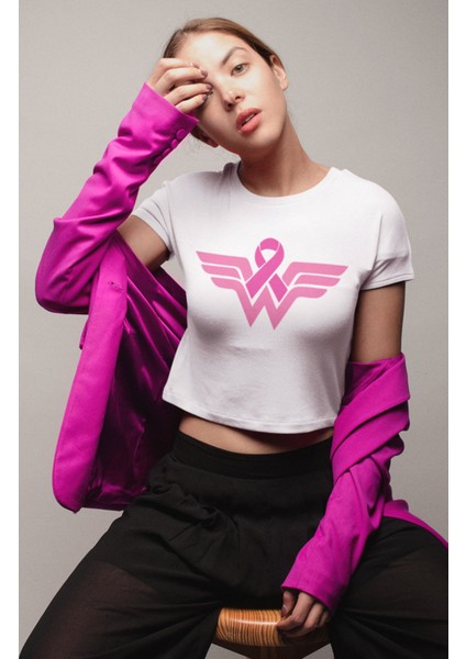 Pembe Kurdele Baskılı Crop Top, Kadın Baskılı Crop Bluz