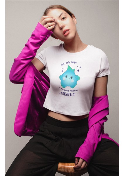 Luna Star The Only Hope Is The Sweet Relief Of Death Yazılı Crop Top, Kadın Baskılı Crop Bluz