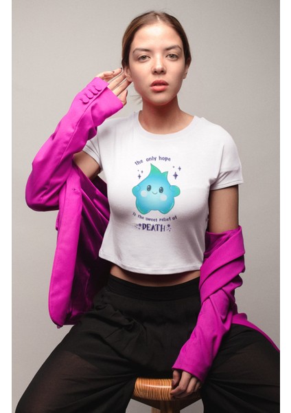 Luna Star The Only Hope Is The Sweet Relief Of Death Yazılı Crop Top, Kadın Baskılı Crop Bluz fiyatları
