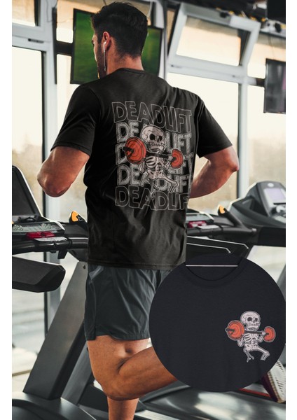 Oversize Deadlift Sırt Baskılı Tişört, Unisex Gym Fitness Temalı T-Shirt