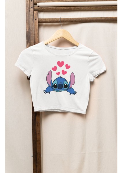 Kalpli Stitch Baskılı Kız Çocuk Crop Top, Stitch Baskılı Çocuk Crop Bluz