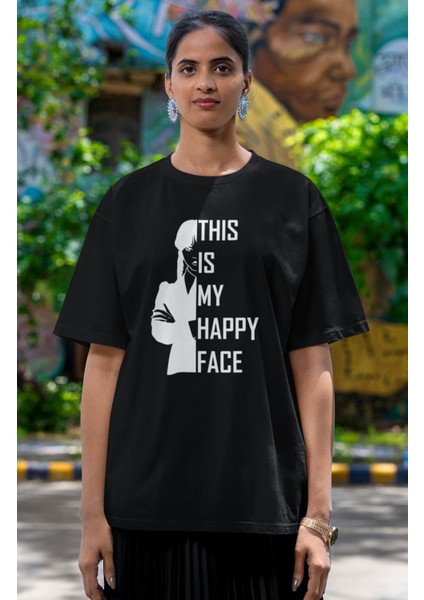 Unisex This Is My Happy Face Baskılı T-Shirt, Oversize Wednesday Baskılı Tişört