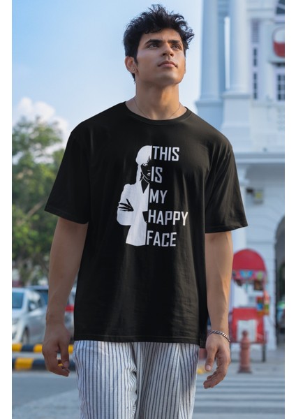 Unisex This Is My Happy Face Baskılı T-Shirt, Oversize Wednesday Baskılı Tişört fiyatları
