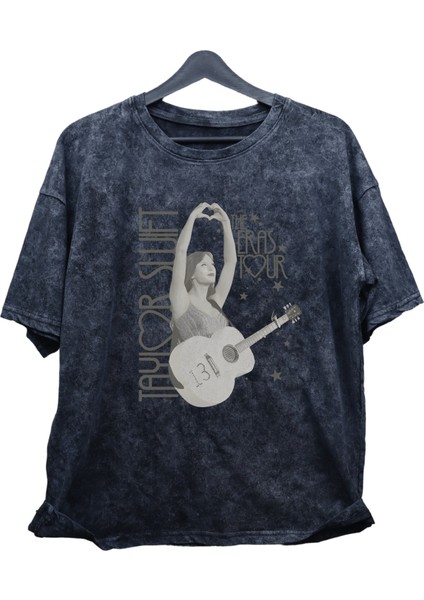 Oversize Taylor Eras Tour Sırt Baskılı Yıkamalı Tişört, Unisex Taylor Swift Retro T-Shirt